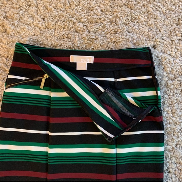 Michael Kors Green, Black, White, Burgundy Striped Skirt Size 2 Petite - Picture 4 of 8